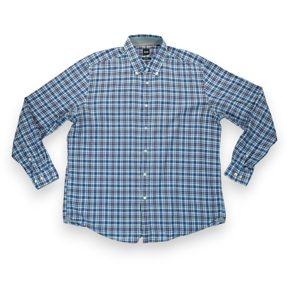 Hugo Boss Men's Regular Fit Shirt Long Sleeve Plaid ~ Stretch‎ Size 2XL